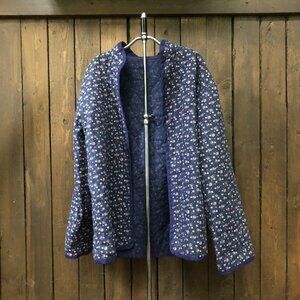 Vintage Floral Quilt Coat , Light Quilted Jacket Size Small , Handmade